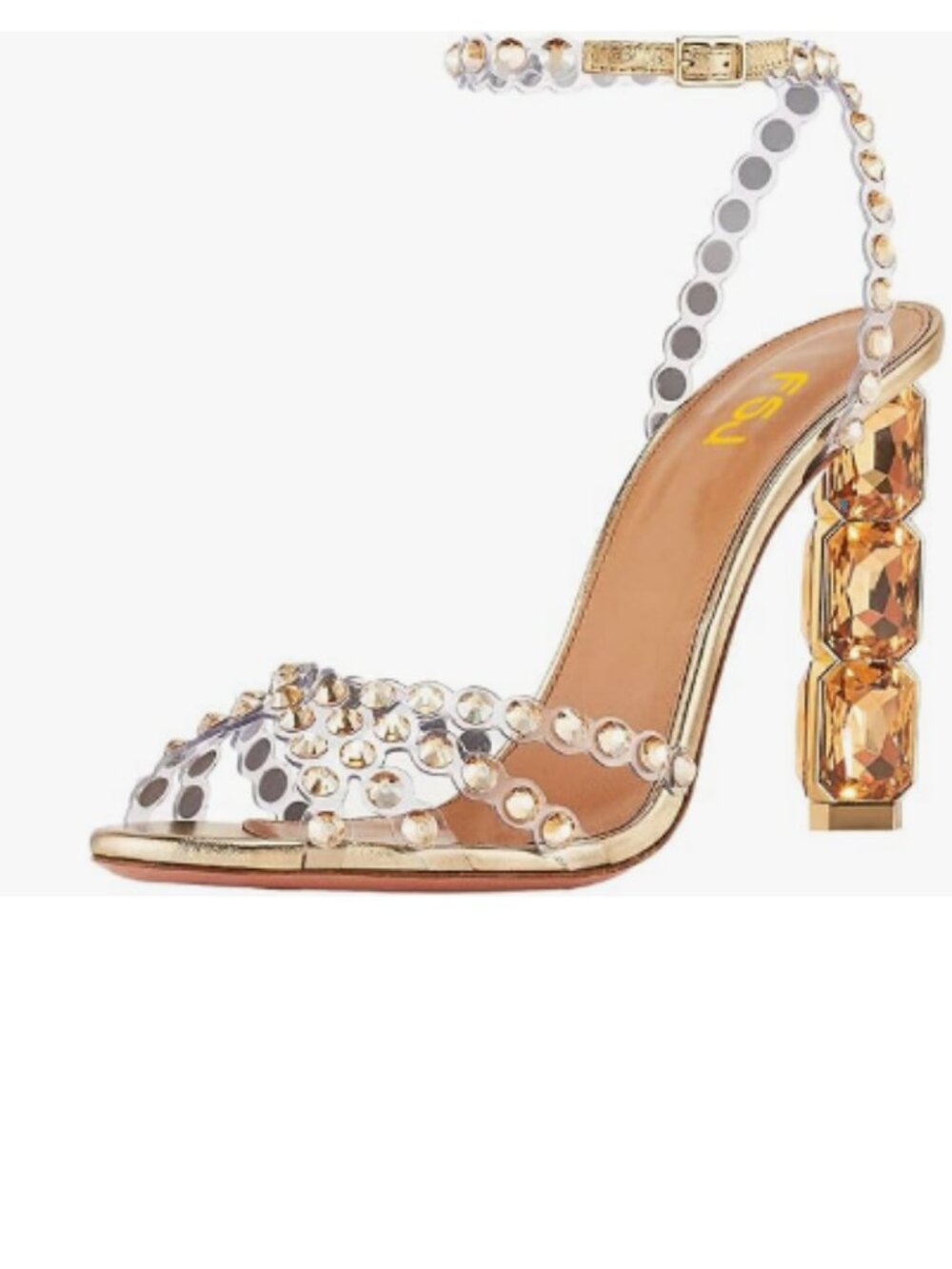 FSJ Gold Jeweled High Heel Sandals Rhinestones Diamonds Heel Ankle Strap Shoes